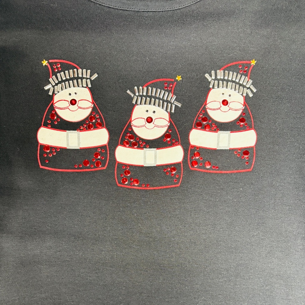 Kim Rogers Santa Snowman Tee Christmas Holiday Black Long Sleeve -100% cotton - Picture 2 of 4